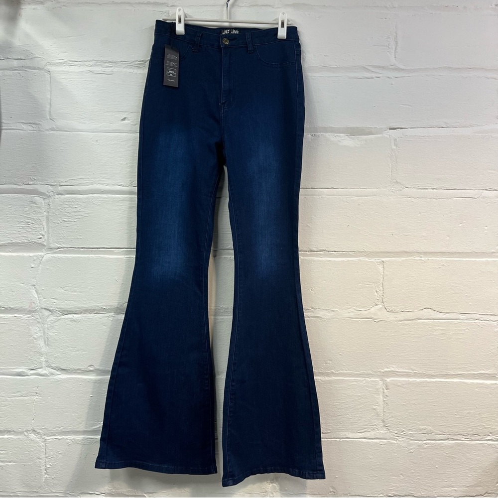 High waist flare,  bell bottom stretch jeans, dark wash, JC JQ, NWT, 12/xl